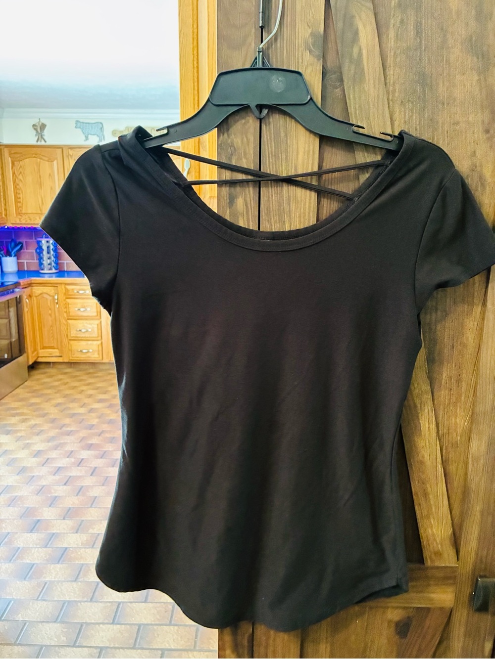 No Boundaries Black Short Sleeve Tee with Crisscross Back